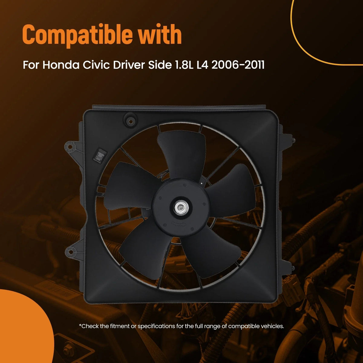 Left Cooling Fan Assembly for Honda Civic 1.8L (2006–2011) 600970 5 Blades 240W