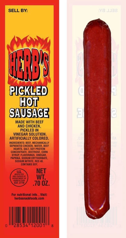 Pack of 24 Herb's Pickled Hot Sausages 0.7oz Individually Wrapped