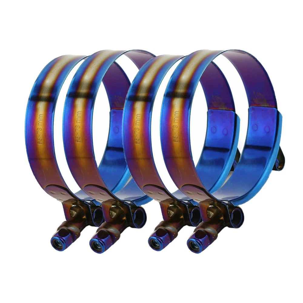 Set of 4 Adjustable Titanium Blue Stainless Steel T-Bolt Clamps 45mm-98mm