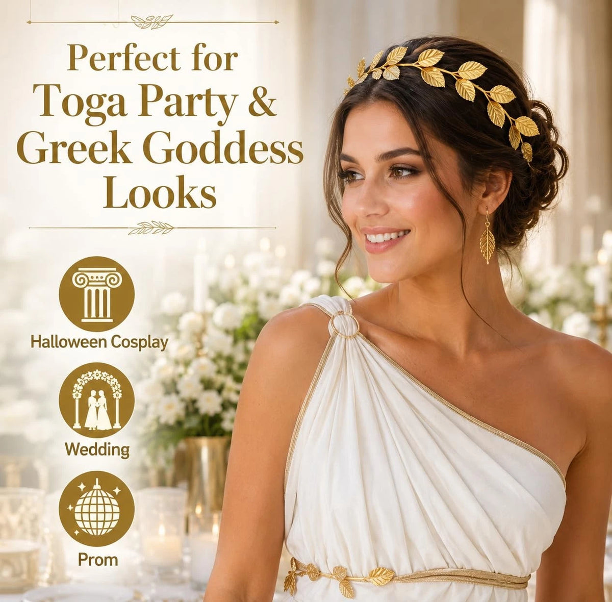 12 Pcs Gold Laurel Crown Wreath Headbands for Greek Goddess Costumes