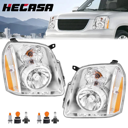 Chrome Headlights Assembly LH+RH for GMC Yukon XL 1500 2500 Denali (2007–2014)