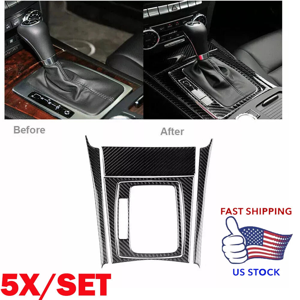 Set of 5 Carbon Fiber Gear Shift Panel Trim for Mercedes-Benz C-Class W204 (2007–2013)