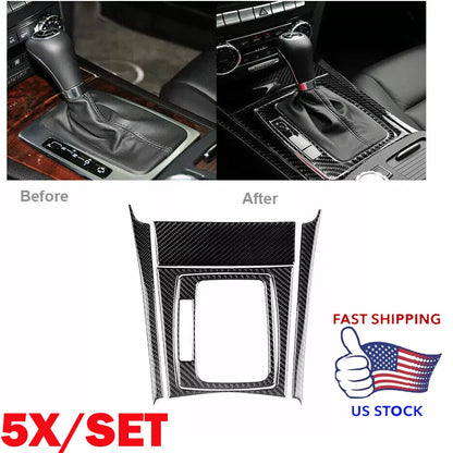 Set of 5 Carbon Fiber Gear Shift Panel Trim for Mercedes-Benz C-Class W204 (2007–2013)