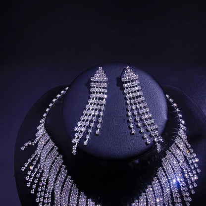 Set of 4 Crystal Choker Rhinestone Necklace Earrings for Bridal Party