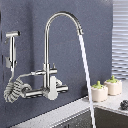 Commercial Sink Faucet Wall Mount 360° Rotation Stainless Steel