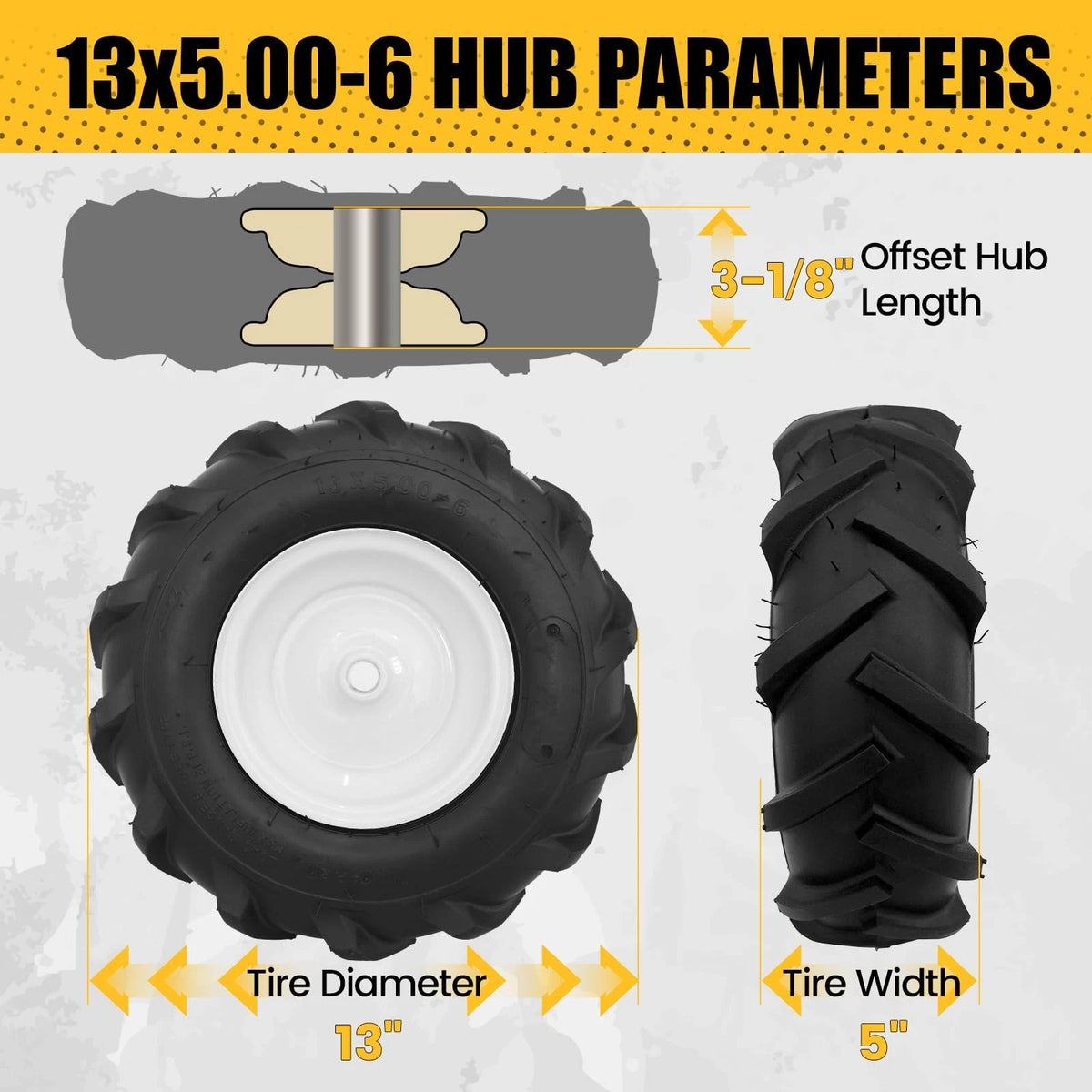 Set of 2 Tiller Tires and Wheels for MZREXN 13x5.00-6"