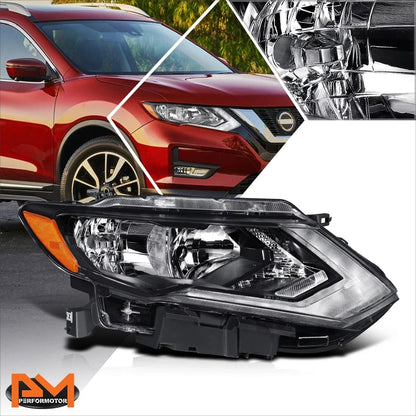 Right Side Headlight for Nissan Rogue (2017–2020) OE Style Black Housing Amber Corner