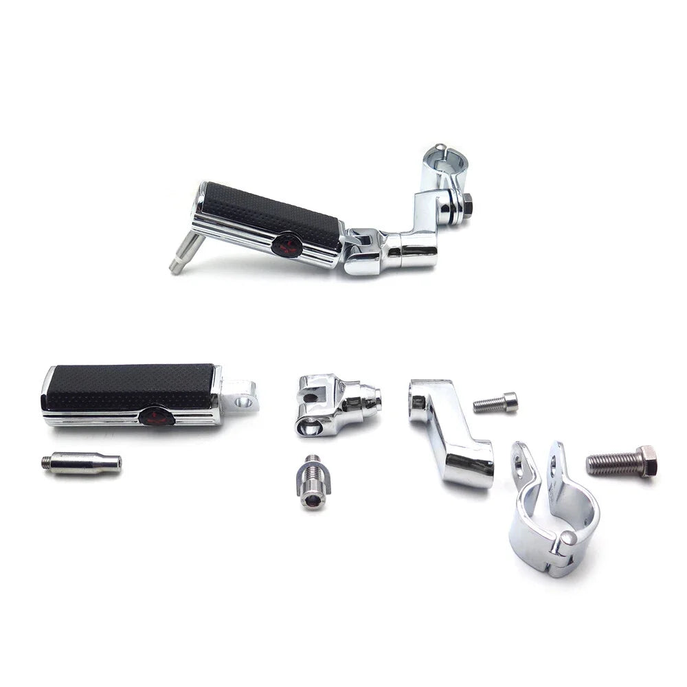 1-1/4" Chrome Gear Defiance Skull Highway Engine Guard Foot Pegs for Harley