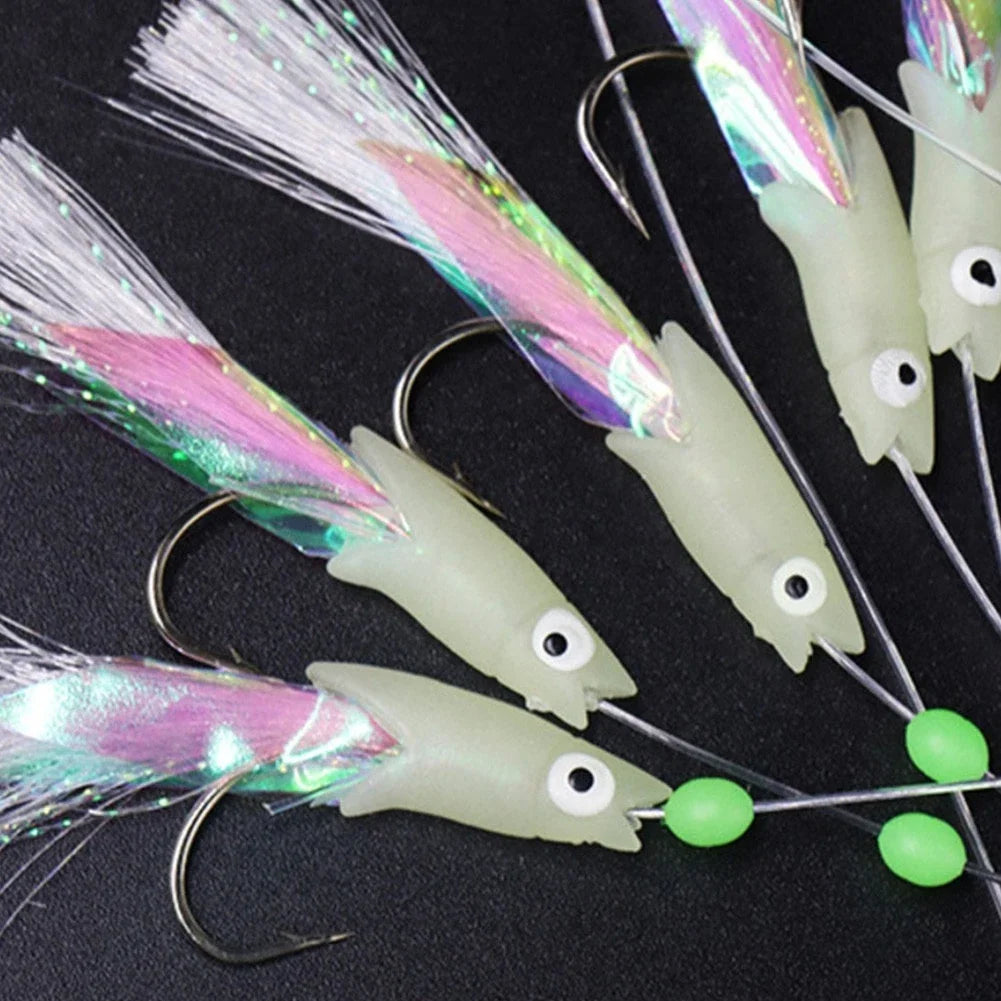 Set of 4 Fishing Lures with Luminous Hooks for Deep Sea Fishing