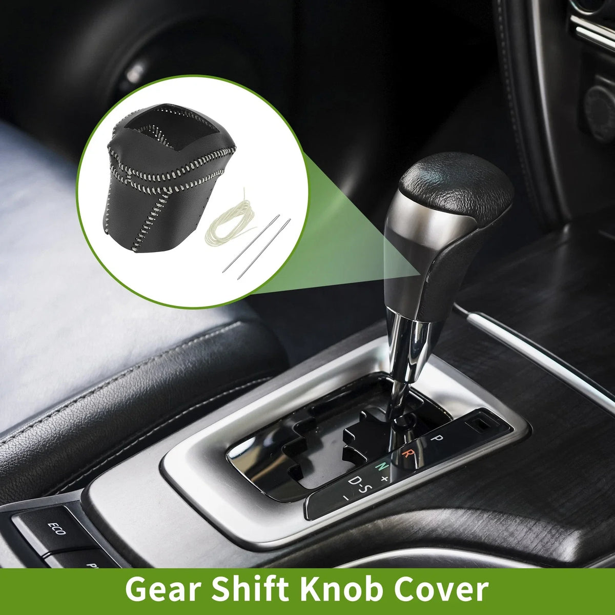 Gear Shift Knob Cover for Nissan Rogue (2021–2024) Black Beige Faux Leather