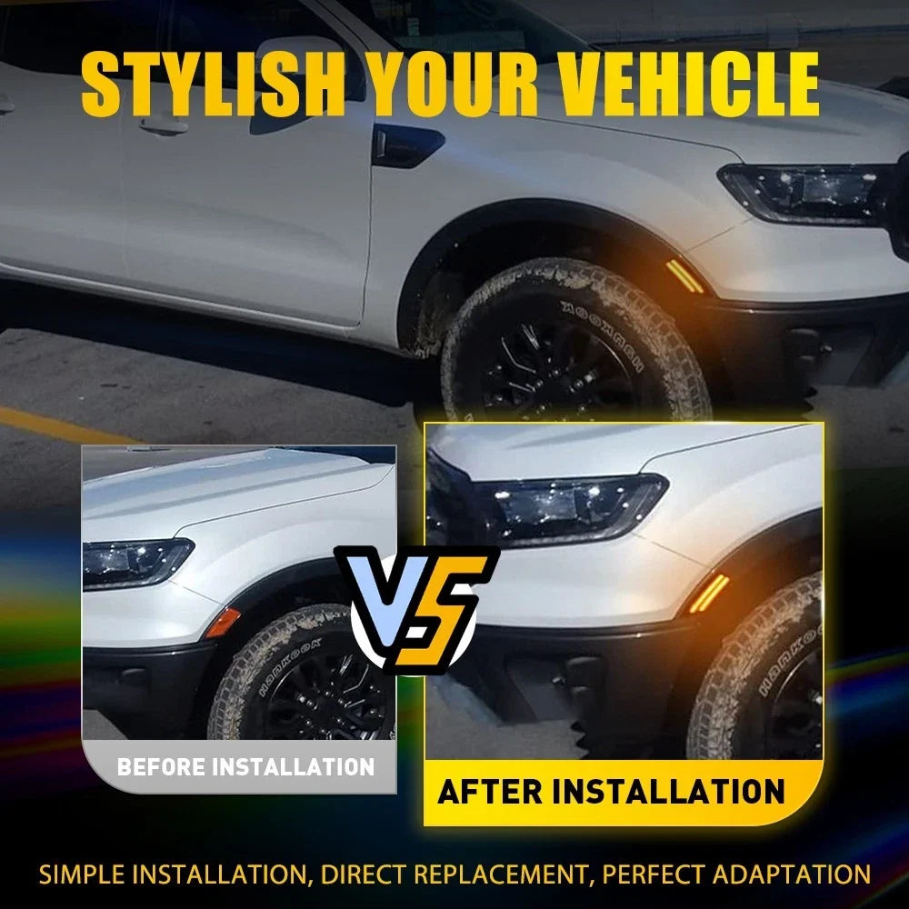 Smoked Lens Amber LED Side Marker Lights for Ford Ranger (2019–2022)