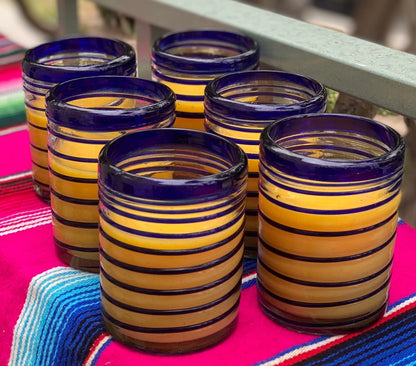 Set of 6 Hand Blown Mexican Tumbler Glasses