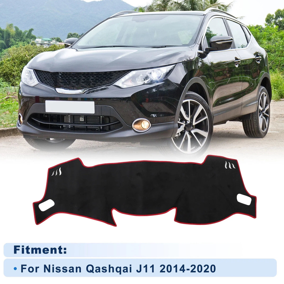 Dash Cover for Nissan Qashqai J11 (2014–2020) Flannel Black Red Edge Set
