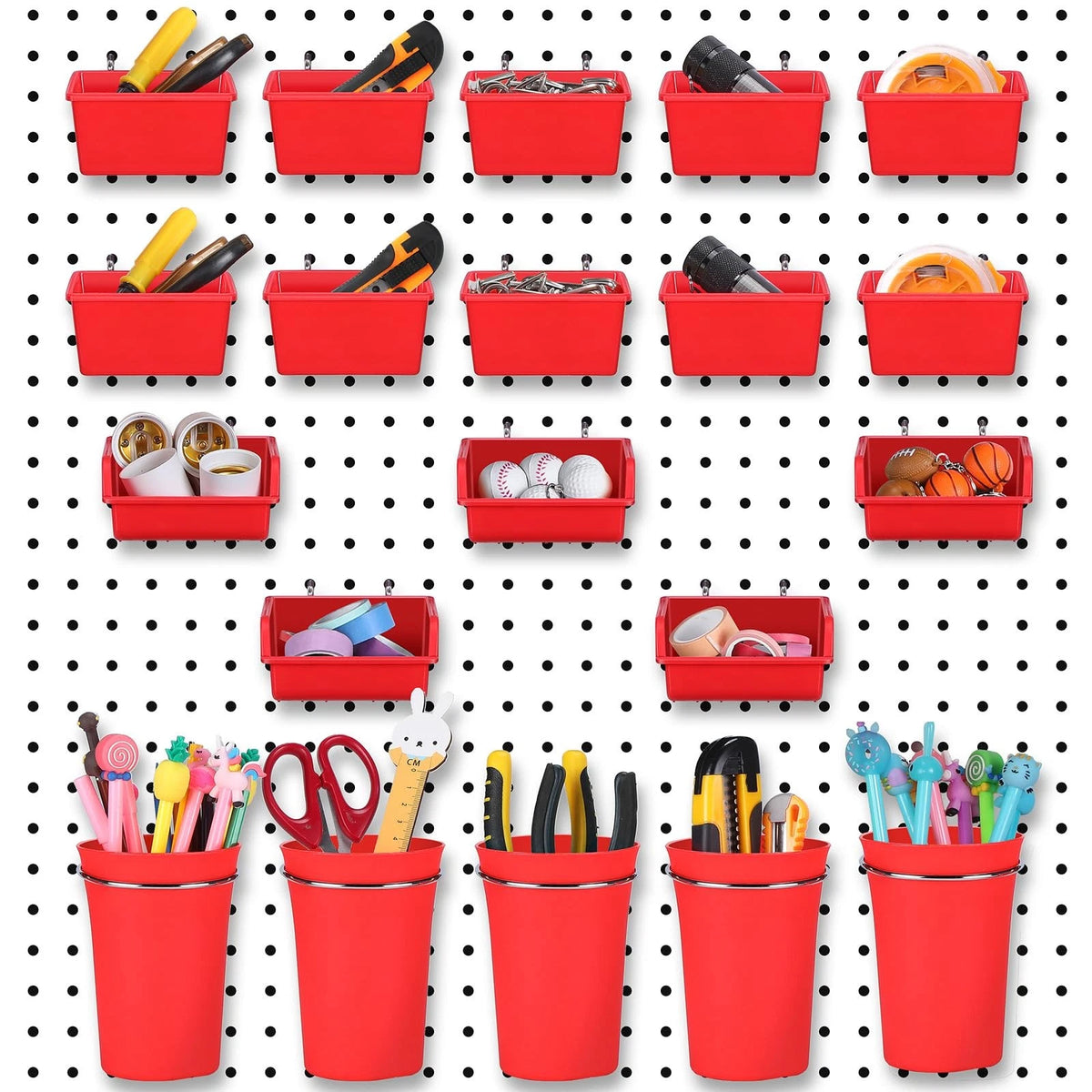 20 Pcs Pegboard Bins and Cups Set for Organizing Tools and Accessories