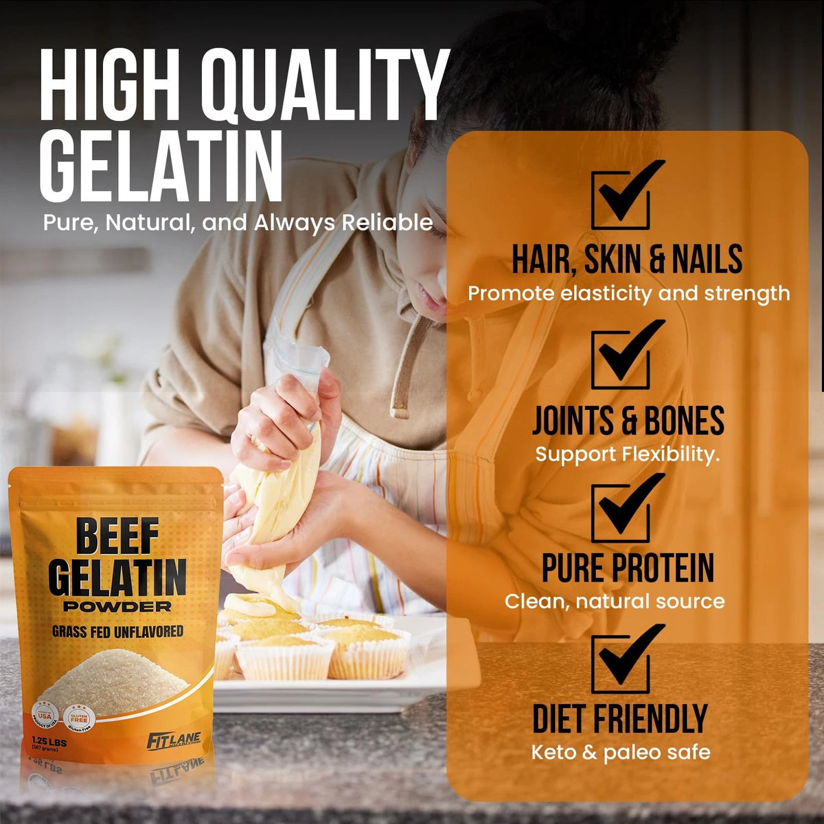 Beef Gelatin Powder for Unflavored Grass-Fed (Pack of 1) 6 oz