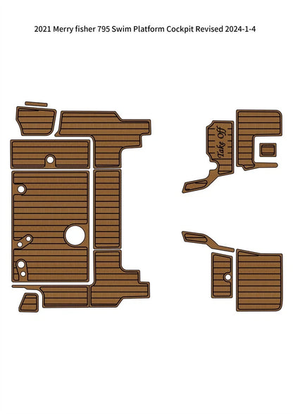 Swim Platform Cockpit Pad for Jeanneau Merry Fisher 795 (2021) - EVA Teak Flooring