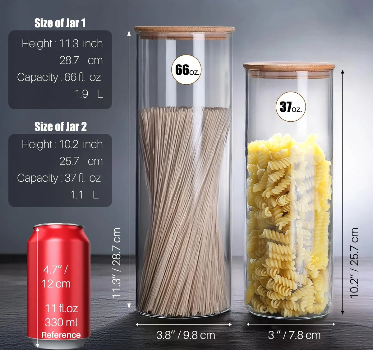 2X 37 oz Glass Food Storage Jars with Airtight Lids for Kitchen (66–66)