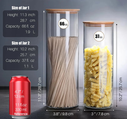 2X 37 oz Glass Food Storage Jars with Airtight Lids for Kitchen (66–66)