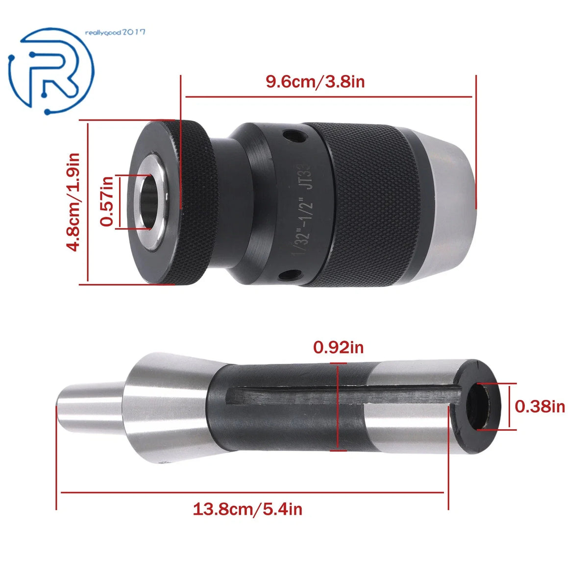 1/2" Keyless Drill Chuck for JT33 (R8 Arbor, 7/16-20 UNF Thread)