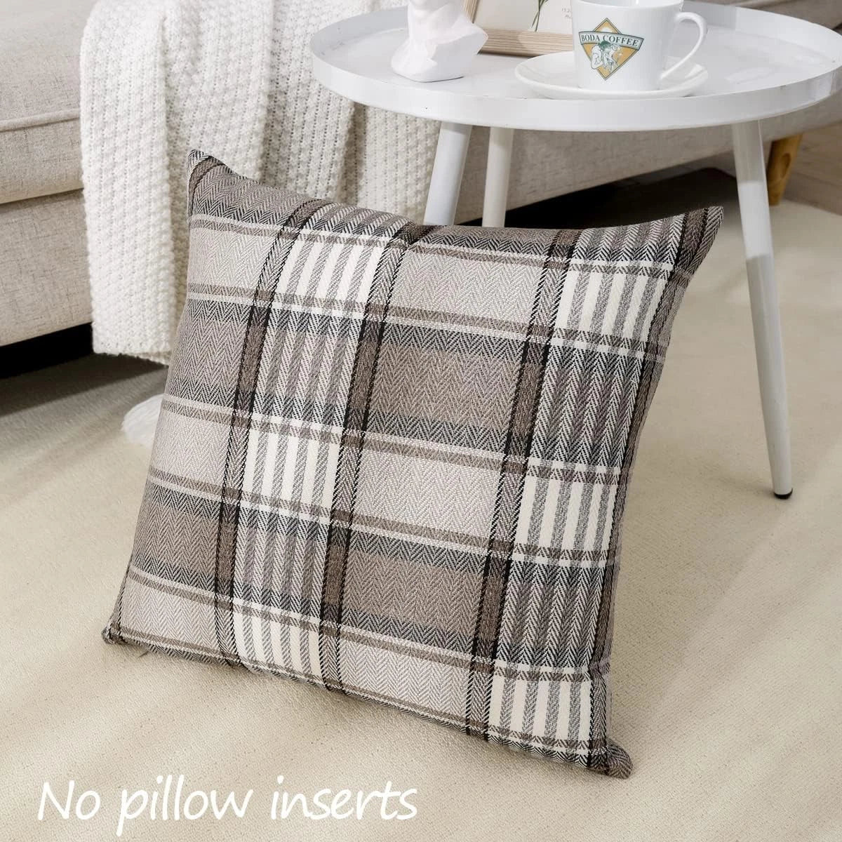 Set of 2 Brown Plaid Pillows for Home Decor (18 x 18)