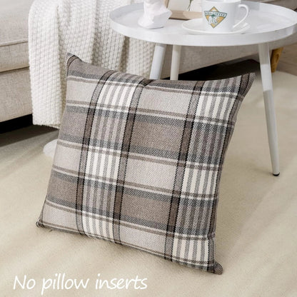 Set of 2 Brown Plaid Pillows for Home Decor (18 x 18)