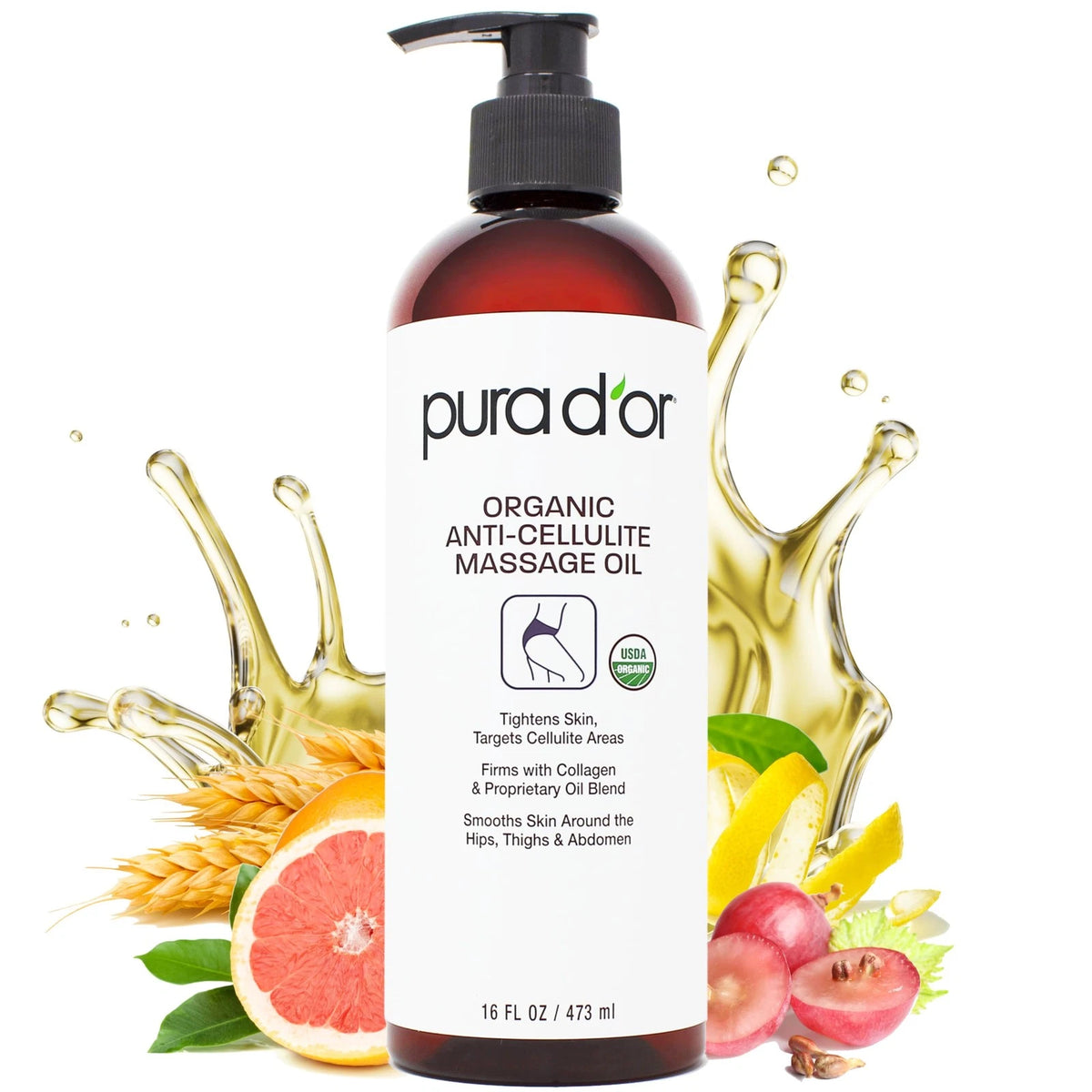 16 Oz Organic Anti-Cellulite Massage Oil for Body (Pack of 1)
