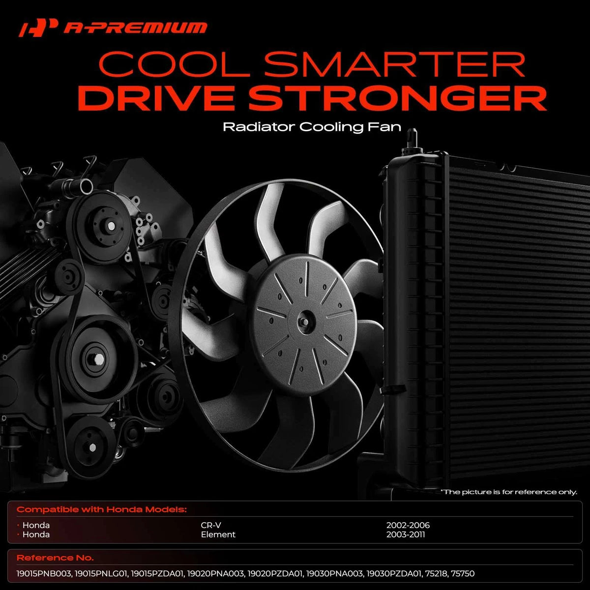 Cooling Fan Assembly w/ Shroud for Honda CR-V (2002–2006) 19030PZDA01, 620246, 620232