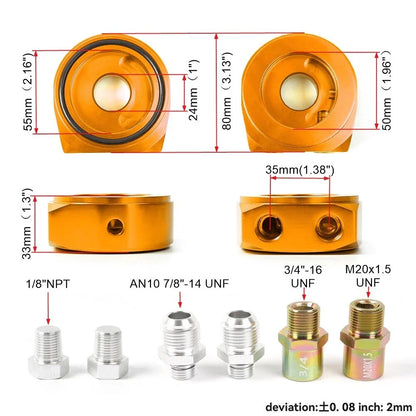 Oil Filter/Cooler Sandwich AN10 Block Adapter for Universal Applications