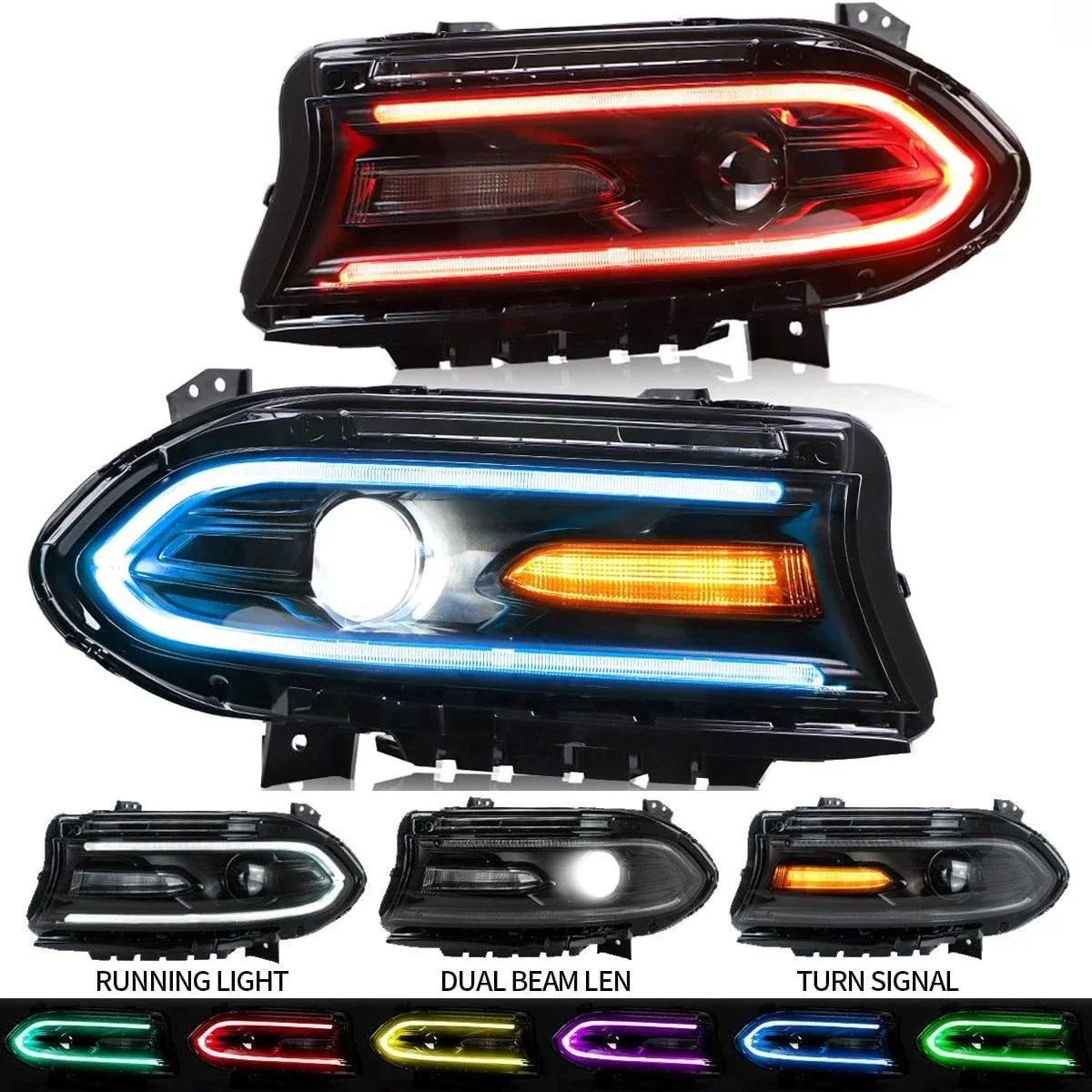 RGB Dual Headlights LED Halogen for Dodge Charger (2015–2023)