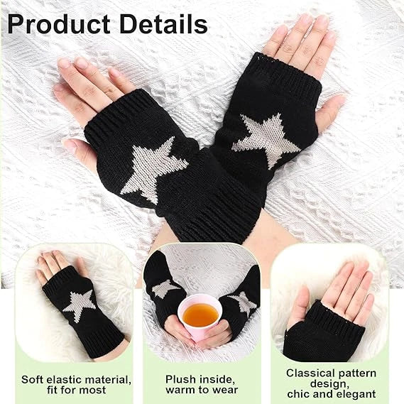3 Pairs Fingerless Knitted Star Gloves for Autumn Winter