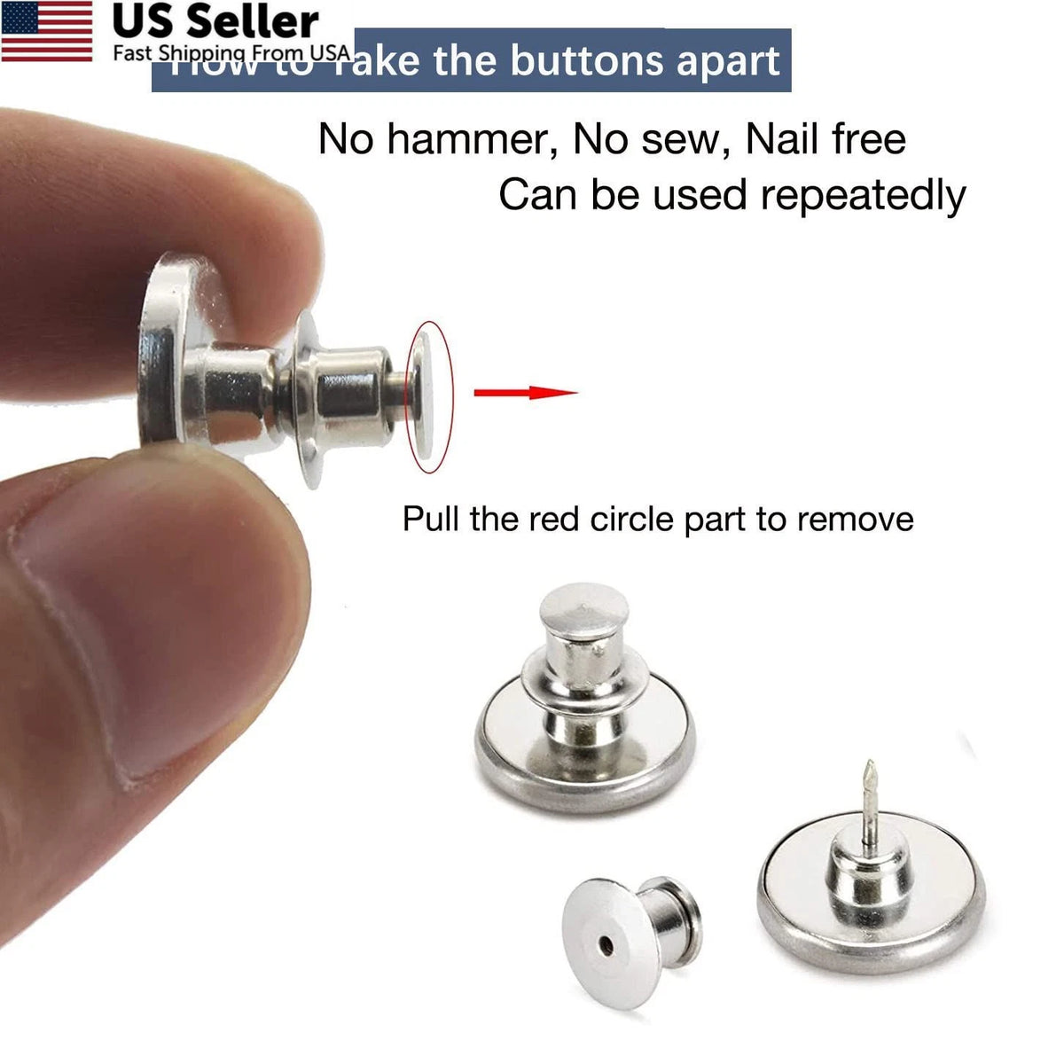 Set of 8 17 mm Pants Buttons for Loose Jeans
