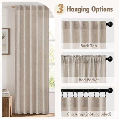 Pack of 2 Faux Linen Curtains 42"W x 63"L for Home Decor