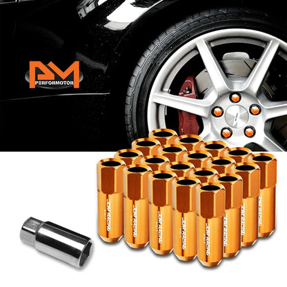 20Pc M12X1.5 Orange JDM Open-End Acorn Hex Wheel Lug Nuts + Extension 25mm