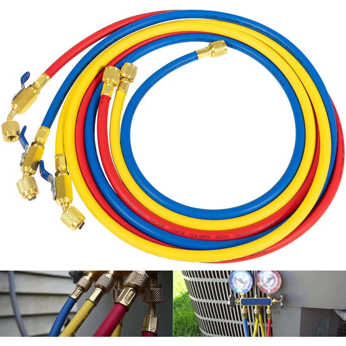 3X 29986 Plus II 1/4" Hose with Compact Ball Valve for Refrigerant Charging
