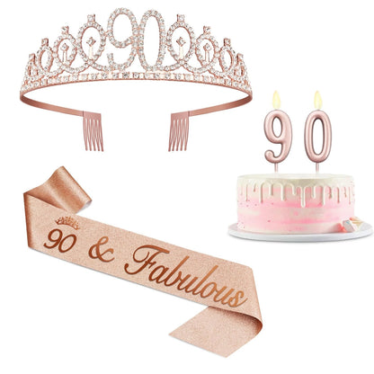 90th Birthday Decorations for Women with Rose Gold Sash