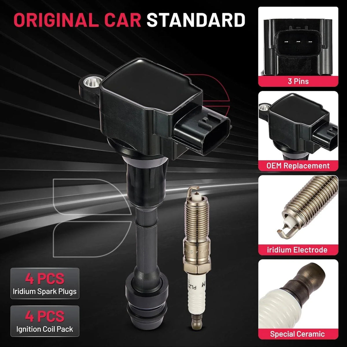 4X Ignition Coil & Spark Plug for Chevrolet Cavalier (1987–1989) UF350