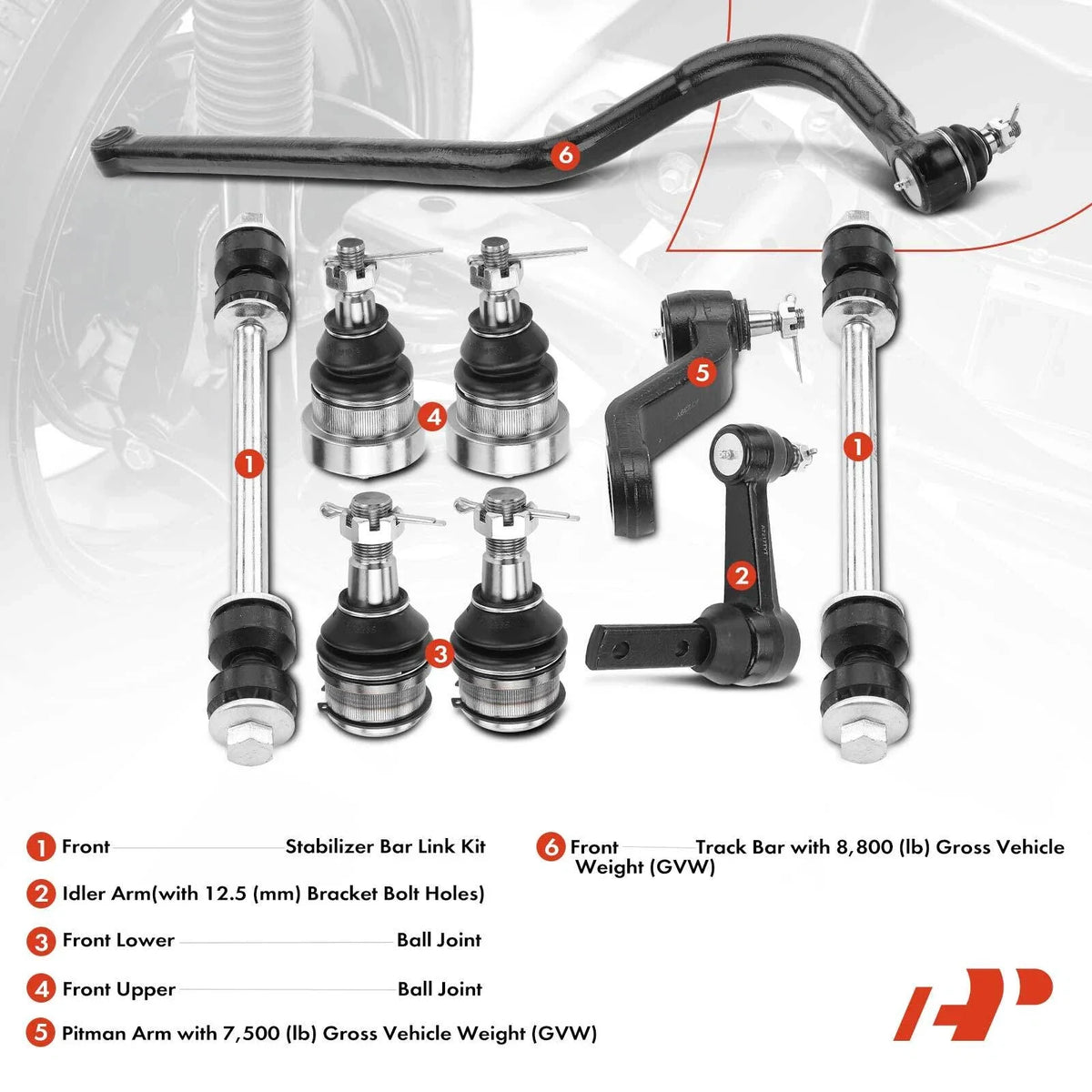 Set of 9 Front Idler Pitman Arm Sway Bar Links for Dodge Ram 2500 (1994–1996)