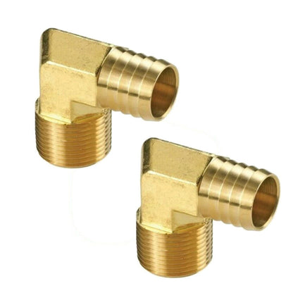 2X 5/8" Hose Barb x 1/2 NPT Male Pipe Thread 90 Elbow Brass Fitting