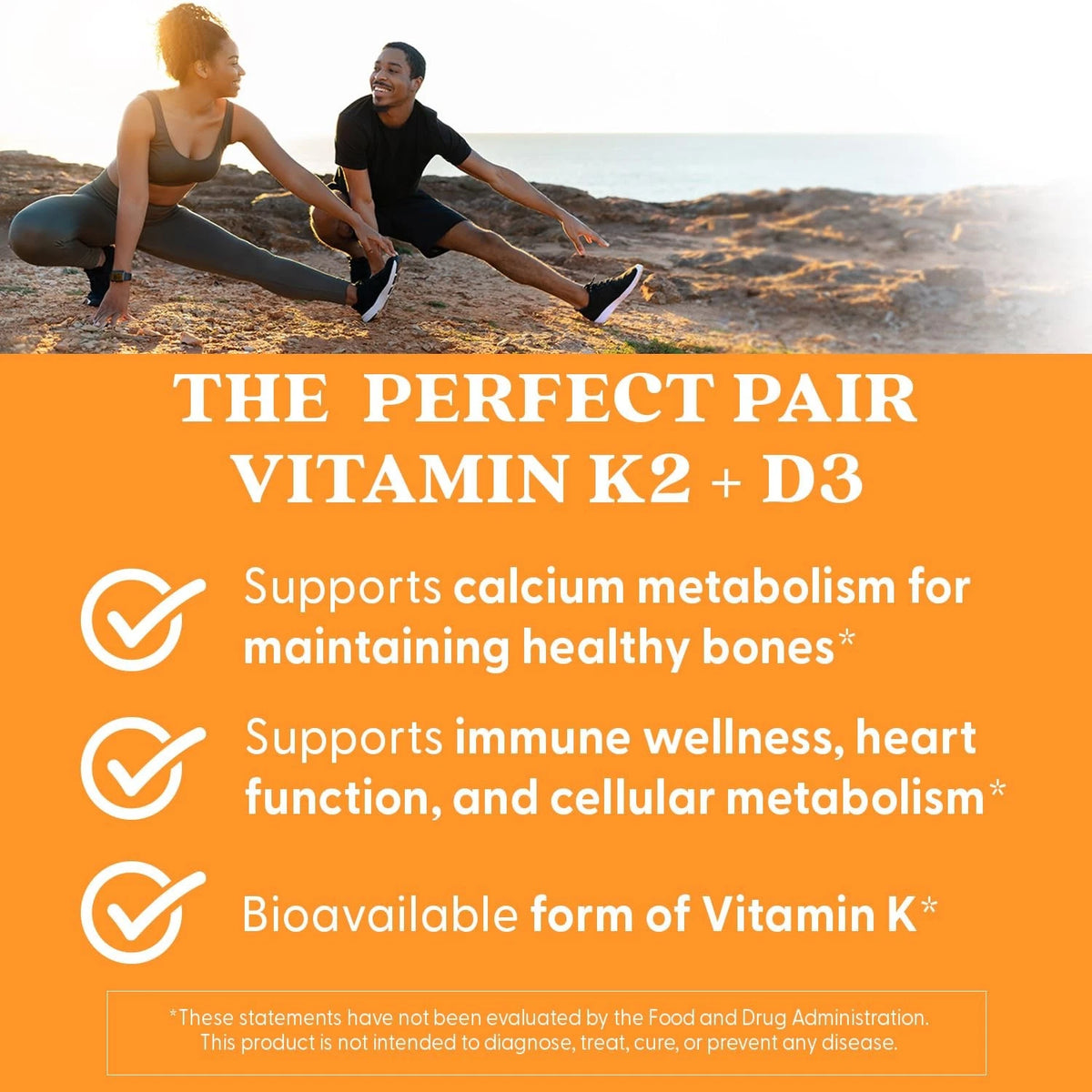 Natural Vitamin K2 MK-7 Plus D3 for Health Supplement (60 Count)
