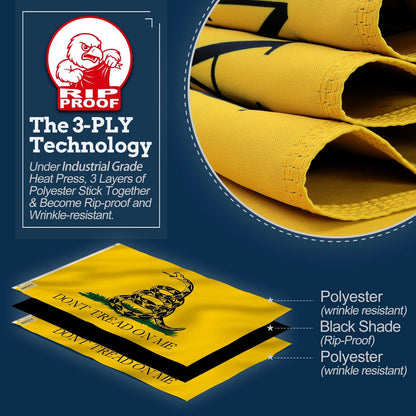 3x5 Don't Tread On Me Flag - RipProof Double Sided Heavy Duty Outdoor