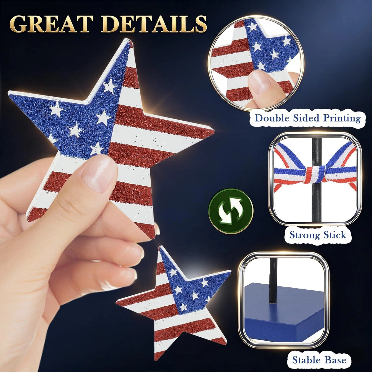 3 Pcs Wooden Star Set for Tiered Tray Decor (4th of July, Memorial Day)