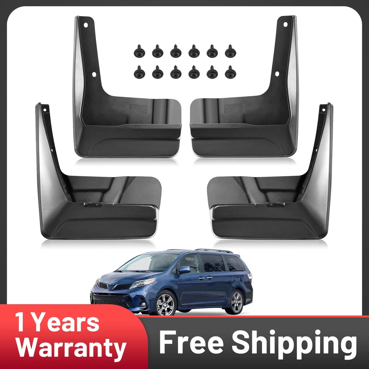 Mud Flaps Splash Guard for Toyota Sienna (2018–2020) 3.5L L LE XLE (4pcs)