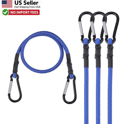 Set of 4 Heavy Duty 24 Inch Bungee Cords with Hooks - Blue