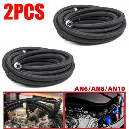 2X AN6 AN8 AN10 Fuel Line Hose Nylon PTFE Pipe 3.3ft Black for Automotive