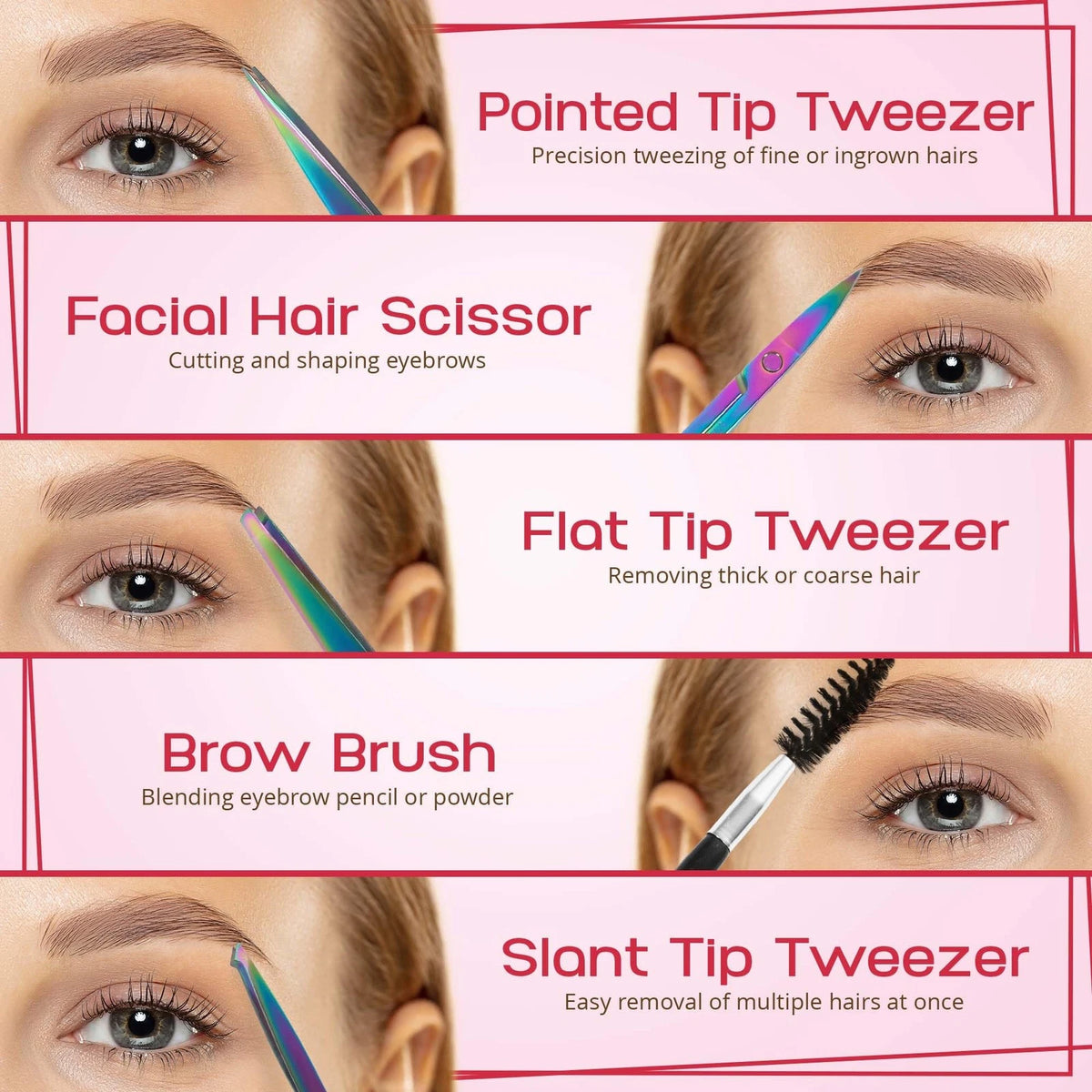 6-Piece Eyebrow Tweezers Set for Women & Men - Rainbow
