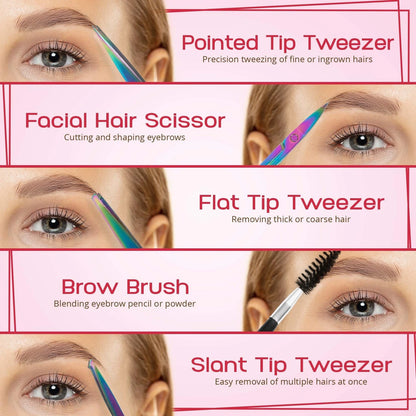 6-Piece Eyebrow Tweezers Set for Women & Men - Rainbow
