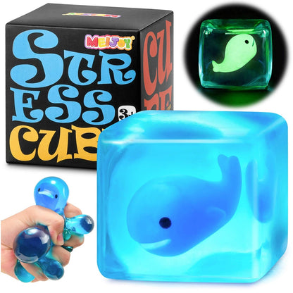 Stress Cube Fidget Toy for Kids Adults - Glow Blue 6.0cm (2.36 inches)