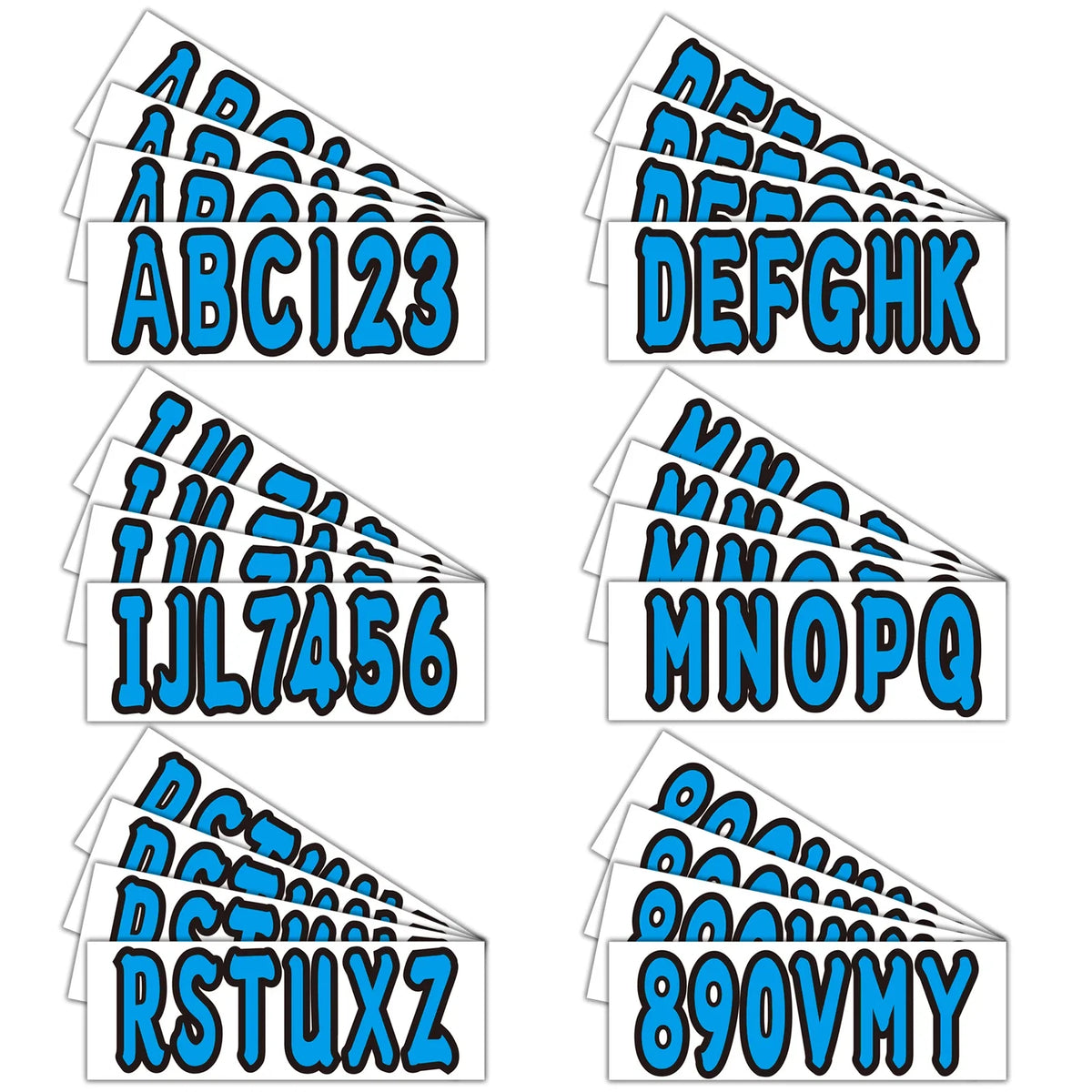 Set of 4 Custom Boat Registration Number Decals A-Z & 0-9 Blue