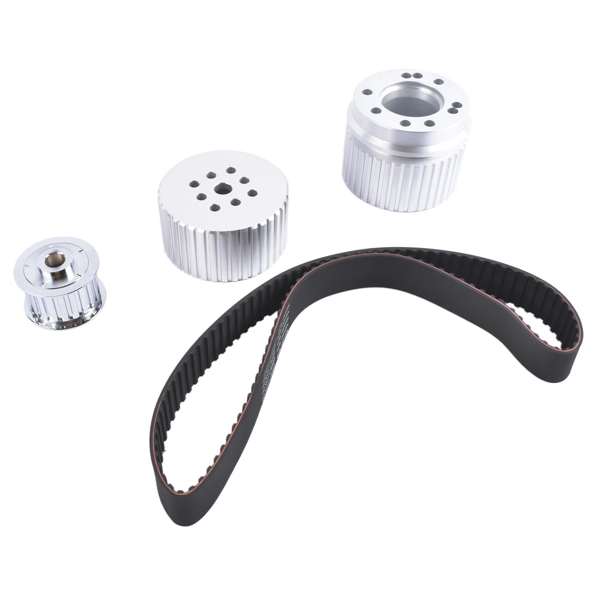 Billet Aluminum Belt Drive Pulley Kit for Small Block Chevy 283-400 (SBC 283-400 Long Water Pump)