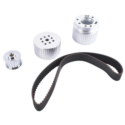 Billet Aluminum Belt Drive Pulley Kit for Small Block Chevy 283-400 (SBC 283-400 Long Water Pump)